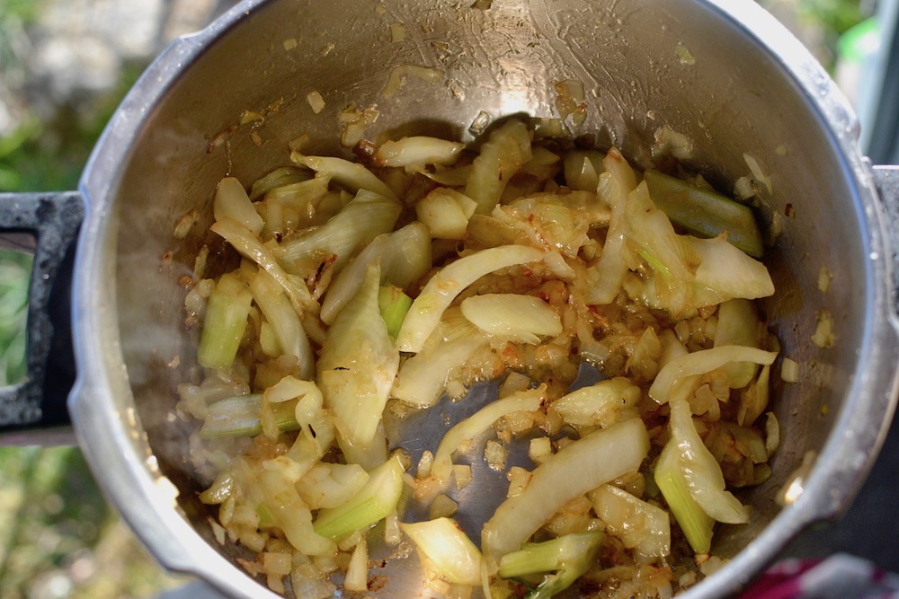 The fennel and onion are now browned and caramelised