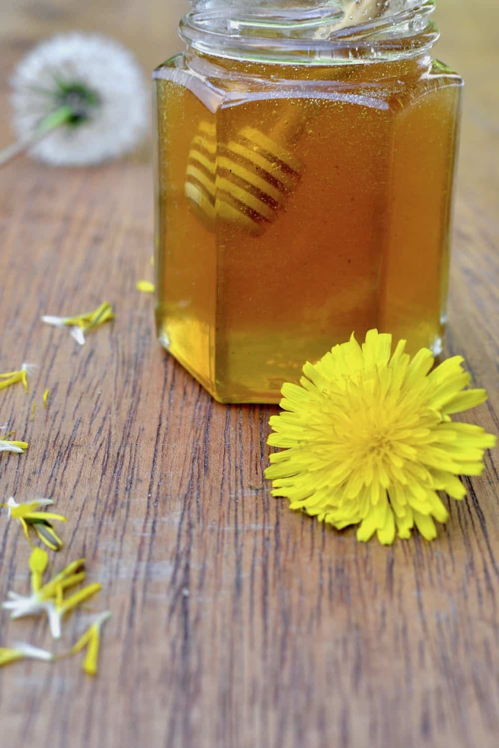 A jar of vegan dandelion honey