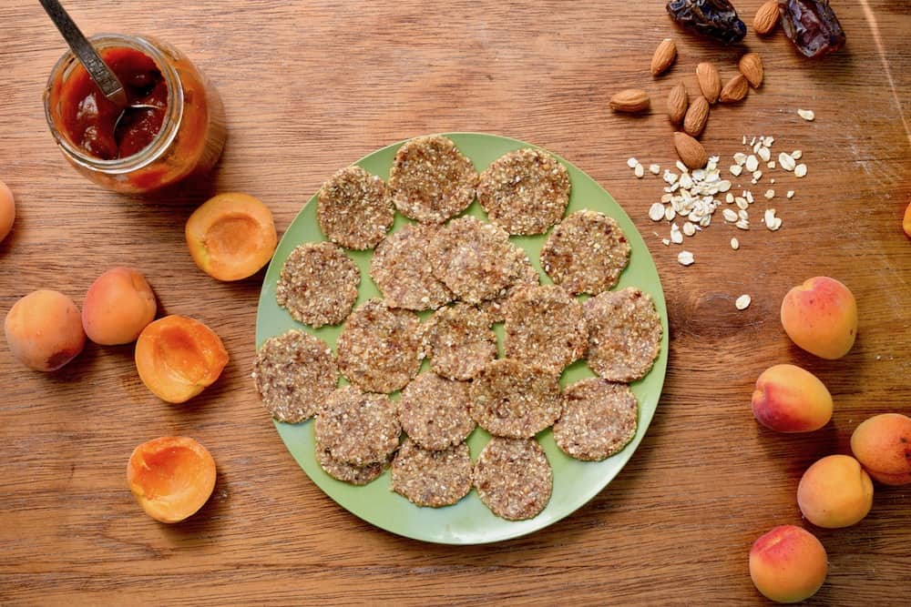 Making the no bake bases from dates, oats and almonds