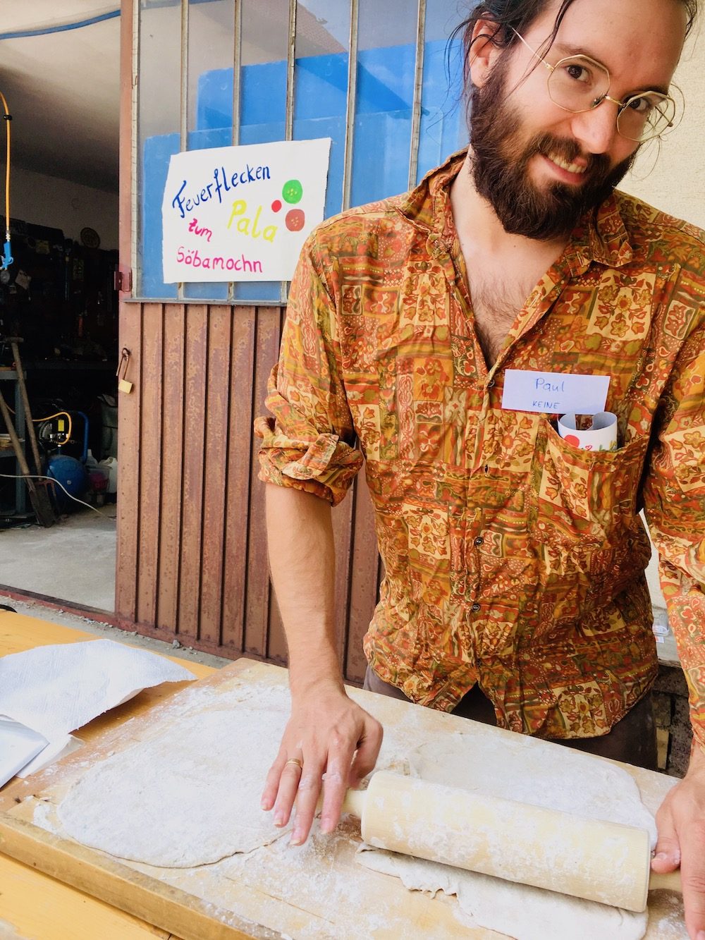 Paul making a feuerfleck flatbread