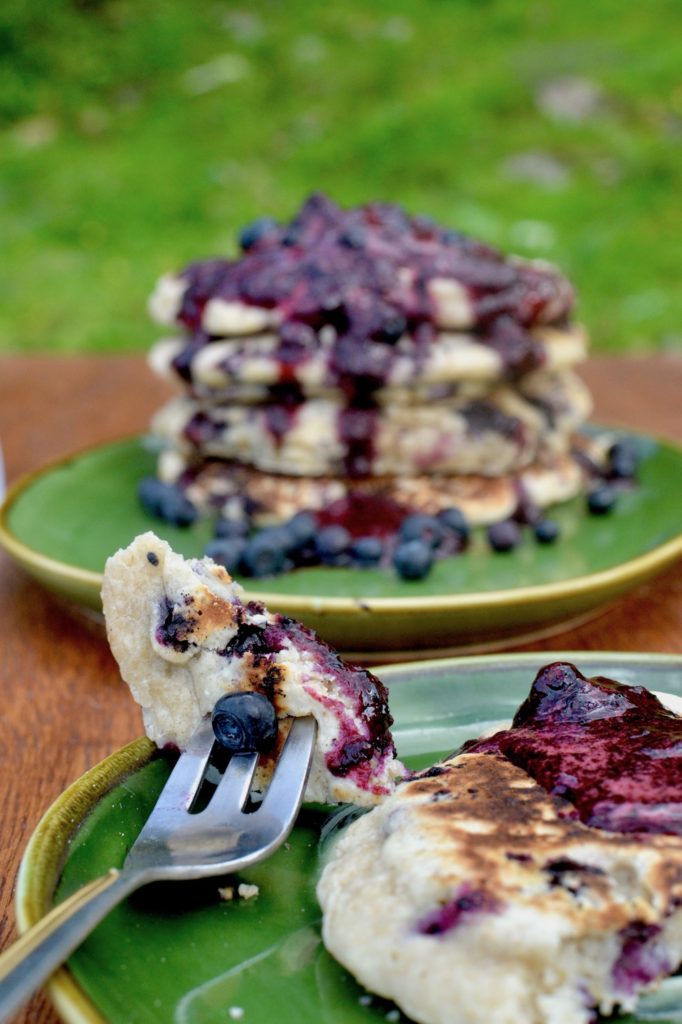 A forkful of blueberry oat pancake deliciousness waiting to be eaten! 