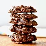 A stack of five no bake chocolate cookies