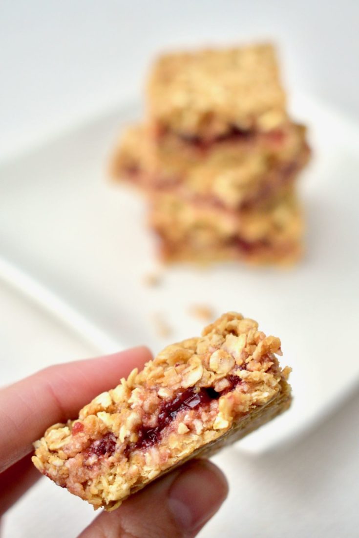 Peanut Butter Jelly Oat Bars Vegan on Board
