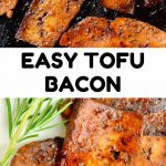 Easy tofu bacon. fried golden brown stripes of fried marinated tofu.