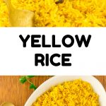A collage of the finished dish. Text reads: Yellow Rice.