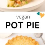 Vegan pot pie served on a dinner table. "Vegan Pot pie"